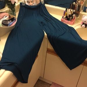 Wide leg soft pants in dark turquoise